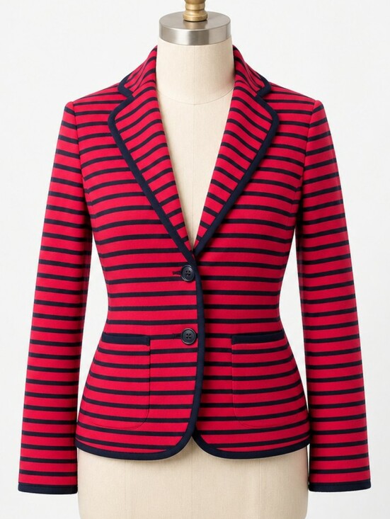 Talbots Jackets & Blazers - TALBOTS Nautical Striped Knit Blazer Jacket Red Navy XS Petite Anchor Button